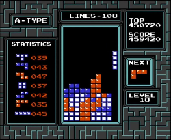 Standard Tetris game on the Nintendo Entertainment System